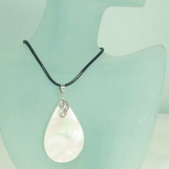 Teardrop White Mother of Pearl Shell Handmade Pendant Sterling Silver Necklace
