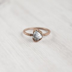 Size 7 Dendritic Opal Ring, Antique Copper, Raw Natural Stone, Boho Jewelry