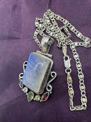 VTG Artisan Pendant Moonstone Labradorite Sterling & Necklace 16” Gems Designed
