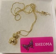 Teddy Bear Necklace CZ Bear on 14 K Plated Link Chain 18 in NWT in Box