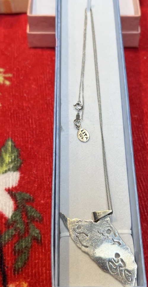 Vintage Sterling Silver 925 Mod. Handmade Pendant OA Racing, Bycycle & Swimming