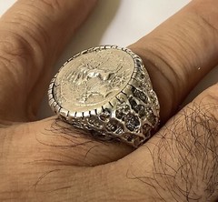ring Roman style 925 sterling silver coin is silver but not real coin