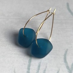 Min Favorit Teal Sea Glass Nugget & Gold Pl Artisan Drop Earrings