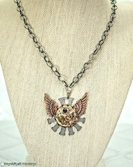 Steampunk Necklace Wings Vintage Biker Watch Parts Victorian Handcrafted Purple
