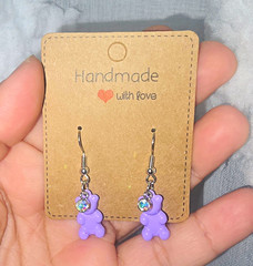 Handmade Purple Bear Dangle/Drop Hook Earrings Silver Metal
