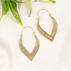 Handmade Brass Hoop Earrings | Ethnic Floral Scrollwork, gold plated