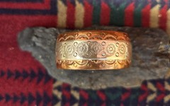 Handmade Stamped Copper /Sterling Floral Silver Cuff Bracelet 1″ Wide 7″ 50 grms