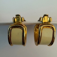 Orena Vintage Clip-On Gold Tone Cream Enamel Earrings 1970s Marshall Field’s Chi