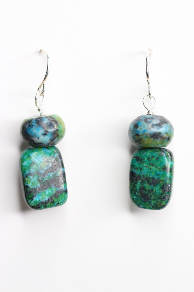 Chrysocolla Azurite Blue 10 x 13mm Gemstone .925 Sterling Silver Earrings 1 1/4″
