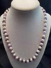 Sterling Semi-round Cultured Freshwater Pearl And Amethyst Chip Necklace 19.5”