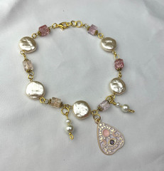 Handmade Beaded Bracelet Ouija Board Planchette Charm Pink Purple Whimsy Witchy