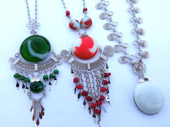 📌Elegant Peruvian Lot 7 Murano Glass Amulets Handmade Alpaca Silver Jewelry📌