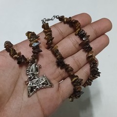 Handmade Tiger Eye Stone Necklace with Pharaoh Metal Pendant Egyptian Jewelry