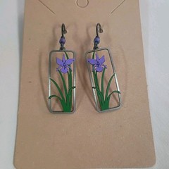 Sienna Sky Purple Iris Rectangle Flower Dangle Earrings Silver USA