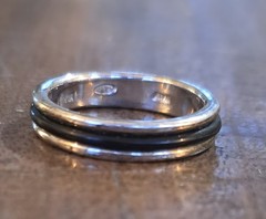 Vintage Sterling Silver 925 Milor Italy Band Black Leather Ring Size 7 Signed