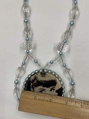 Audrey Hepburn Breakfast At Tiffany’s Photo Pendant Necklace Faux Blue Pearls￼