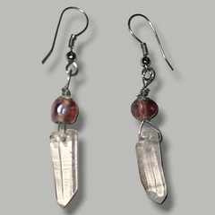 Sterling Silver Crystal Point Dangle Earrings Quartz Amethyst Gemstone 2.5″ Boho