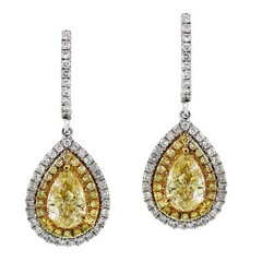 Dangle Earring Solid 925 Sterling Silver Yellow Pear Radiant Cut Double Halo