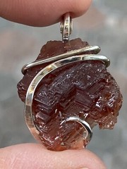 34.42ct Rhodolite Garnet Crystal Pendant In Forged Sterling Silver Wrap Total Wt