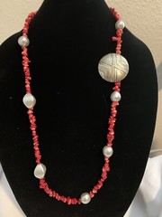 Elegant Red Coral Beaded Necklace, approx 30 inches, Handmade