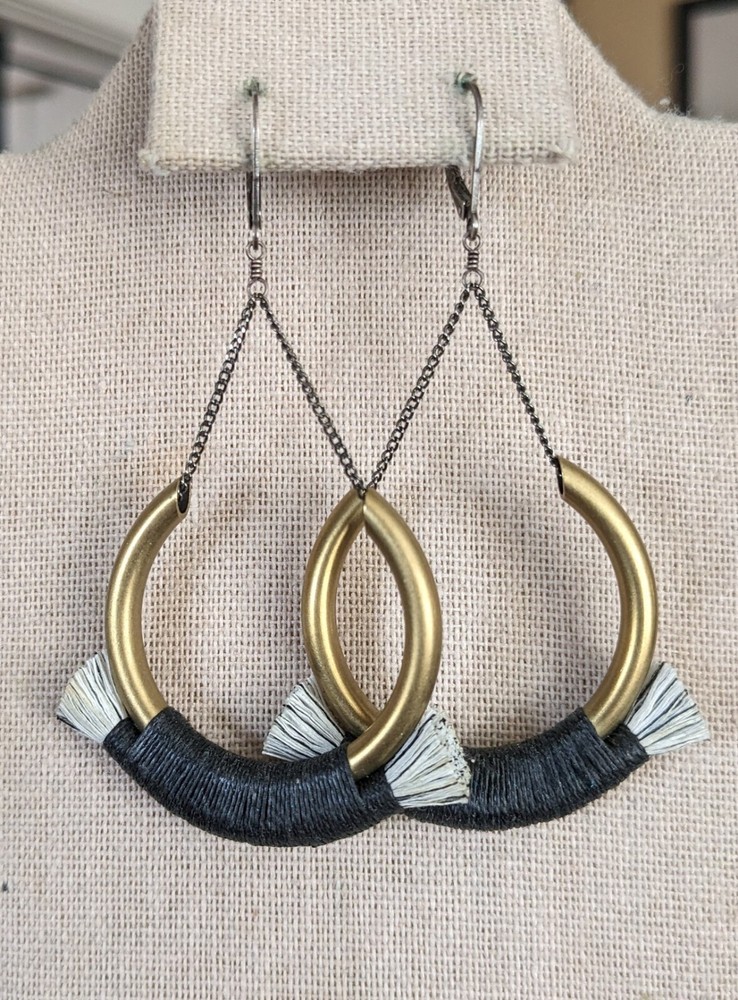 Sterling Silver And Brass Dangle Earrings Ethnic Wrapped Cord