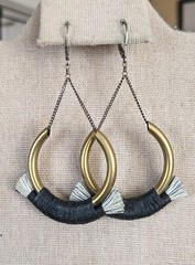 Sterling Silver And Brass Dangle Earrings Ethnic Wrapped Cord