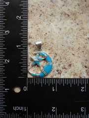 Crescent Moon Star Sterling Silver 925 Turquoise Gemstone & Opal Pendant NEW D40
