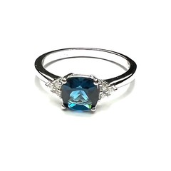 Lab Made London Blue Topaz Ring Solid Sterling Silver 925 , December birthstone