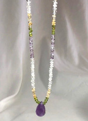 Handmade Multicolor Beaded Necklace with Ametrine Teardrop Pendant
