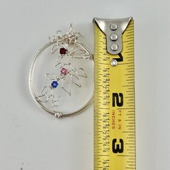 Handcrafted Artisan Pendant Wire 4 Beads Flower Vine Twisted 2.25” Silver Tone