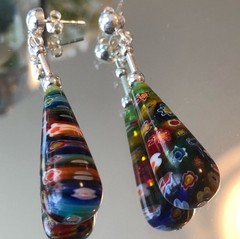 Glass Of Venice Murano Glass Millefiori Long Dangle Earrings Multicolor