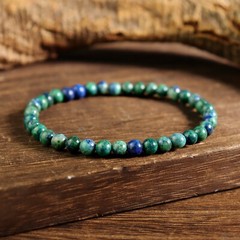 Natural Azurite Malachite 4mm Beaded Healing Stretch Balance Handmade Bracelet