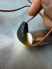 Handmade Green brown Jade Necklace, Raw Nephrite Adjustable leather Cord boho