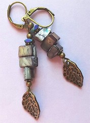 SLATE GRAY SHELL Rainbow Hematite earring Bronze LEVERBACK artisan XX