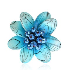 Blue Zebra Print Mother of Pearl Floral Swirl Pin-Brooch
