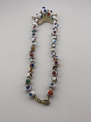 Murano Millefiori White Milk Glass Graduated & Knotted Brass Cap Bead Necklace
