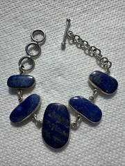 Lapis Lazuli Bezel Set STERLING SILVER TOGGLE BRACELET-adjust to 8” Beautiful