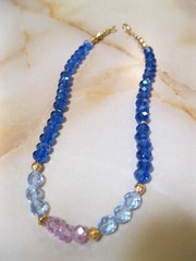 SWAROVSKI FACETED CRYSTAL NECKLACE, DARK BLUE/PALE BLUE & PINK, NEW,
