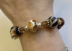 Animal Print Murano Glass And 925 Sterling Silver Bracelet With Toggle Clasp 8”