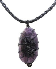 Amethyst Spiderweb Necklace: Handcrafted Black Wire Wrap Pendant