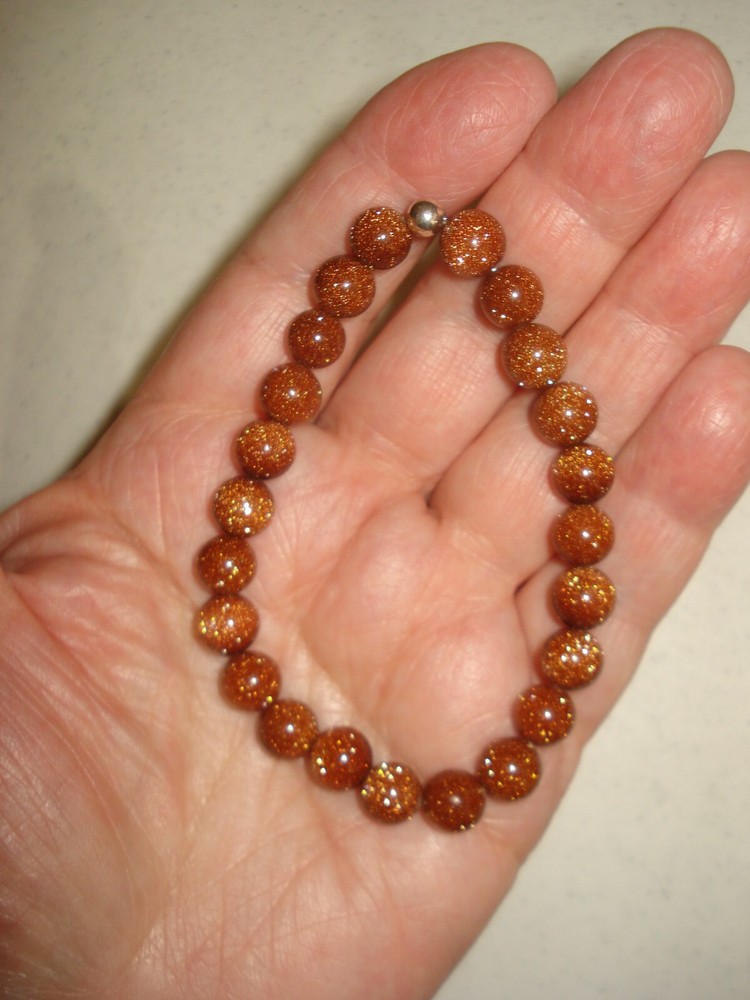 7 1/2″ Stretch Magic EASY ON OFF Natural 8mm Sparkling Goldstone Gem Bracelet
