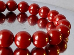 Natural Cinnabar Bracelet – 10mm Round Beads – 7.5″ – Vermilion Red D1413