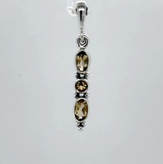 Triple Oval and Round Yellow CITRINE Dangle Pendant 925 STERLING SILVER #25e