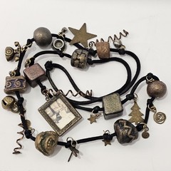 Artisan Mixed Media Charm Necklace Adjustable Cord Boho Folk Art OOAK