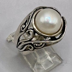 Freshwater Mabe Pearl Filigree Ring Shablool Didae Israel Sterling Silver Size 7