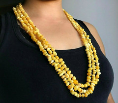 AMBER NECKLACE Long 213 cm 83,85″ Yellow White Egg Yolk Baltic Beads 71g 12265