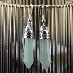 Natural Green Aventurine Crystal Gemstone Teardrop Dangle Drop Earrings Silver