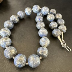 Denim Lapis 14mm Navajo Sterling Silver Beads Necklace 17549