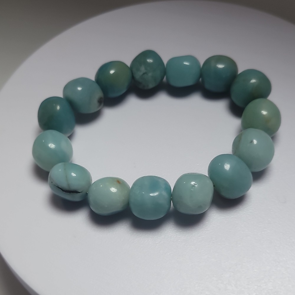 Amazonite Blue-Green Stretch Beaded Bracelet Round Gemstone Cord Healing Nature