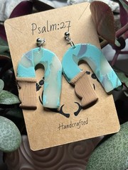 Sage’nCopperCo. Polymer Clay Blue,Beige, White, UNIQUE Dangle Earrings